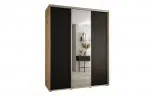 Šatní skříň s posuvnými dveřmi a zrcadlem DAVOS 190cm | DUB Artisan / černá / stříbrné