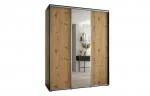 Šatní skříň s posuvnými dveřmi a zrcadlem DAVOS 190cm | Černá / DUB Artisan / stříbrné