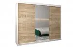 Šatní skříň s posuvnými dveřmi a dvoudílným zrcadlem YORK1 - 250x200cm -Bílá-Dub Sonoma-