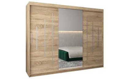 Šatní skříň s posuvnými dveřmi a dvoudílným zrcadlem YORK1 - 250x200cm -Dub Sonoma-