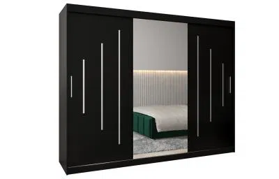 Šatní skříň s posuvnými dveřmi a dvoudílným zrcadlem YORK1 - 250x200cm -Černá-