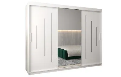 Šatní skříň s posuvnými dveřmi a dvoudílným zrcadlem YORK1 - 250x200cm -Bílá-