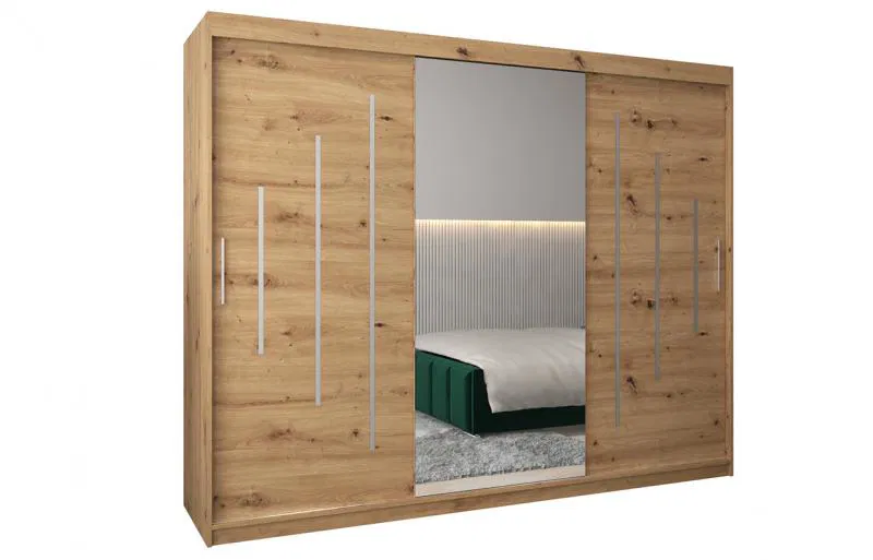 Šatní skříň s posuvnými dveřmi a dvoudílným zrcadlem YORK1 - 250x200cm -Dub Artisan-