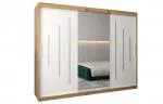 Šatní skříň s posuvnými dveřmi a dvoudílným zrcadlem YORK1 - 250x200cm -Dub Artisan-Bílá-