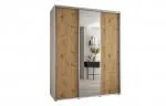Šatní skříň s posuvnými dveřmi a zrcadlem DAVOS 200cm | Bílá / DUB Artisan / stříbrné