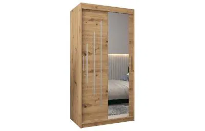 Šatní skříň s posuvnými dveřmi a zrcadlem YORK2 - 100x200cm -Dub Artisan-