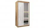 Šatní skříň s posuvnými dveřmi a zrcadlem YORK2 - 100x200cm -Dub Artisan-Bílá-