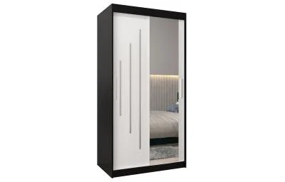 Šatní skříň s posuvnými dveřmi a zrcadlem YORK2 - 100x200cm -Černá-Bílá-