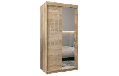 Šatní skříň s posuvnými dveřmi a zrcadlem YORK2 - 100x200cm -Dub Sonoma-