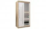 Šatní skříň s posuvnými dveřmi a zrcadlem YORK2 - 100x200cm -Dub Sonoma-Bílá-