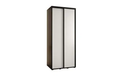 Šatní skříň s posuvnými dveřmi DAVOS 100cm | Černá / bílá / černé pojezdy