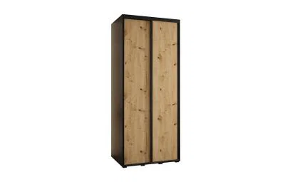 Šatní skříň s posuvnými dveřmi DAVOS 100cm | Černá / DUB Artisan / černé pojezdy