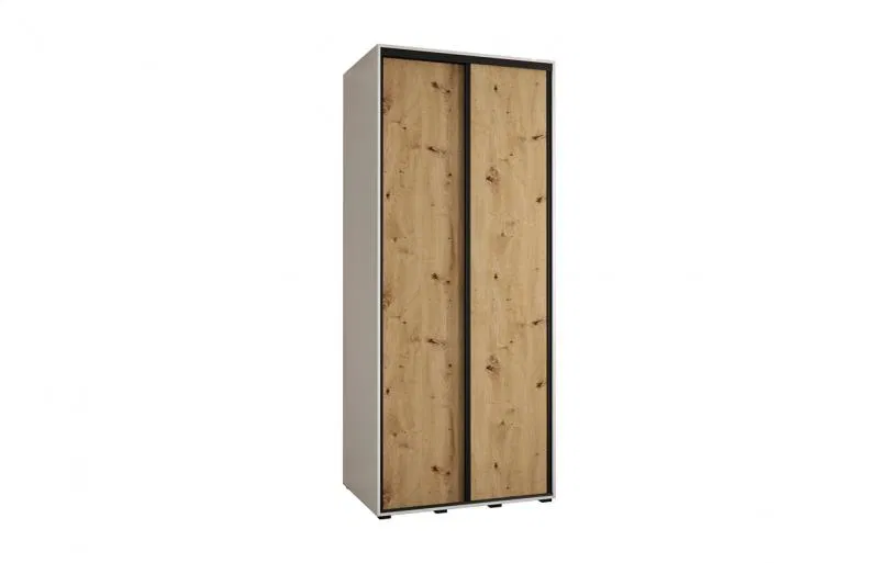 Šatní skříň s posuvnými dveřmi DAVOS 100cm | Bílá / DUB Artisan / černé pojezdy