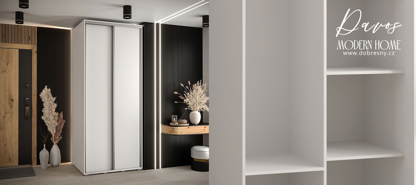 Šatníková skriňa s posuvnými dverami DAVOS 100cm | Biela / strieborné pojazdy