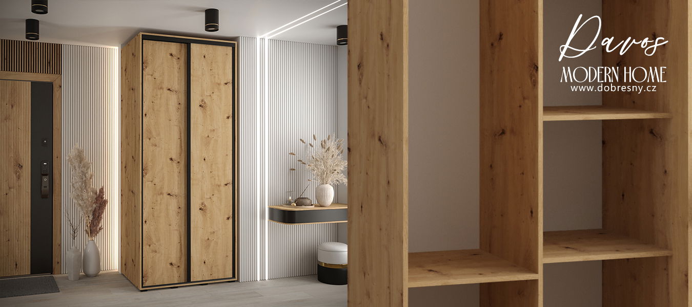 Šatníková skriňa s posuvnými dverami DAVOS 100cm | DUB Artisan / čierne pojazdy