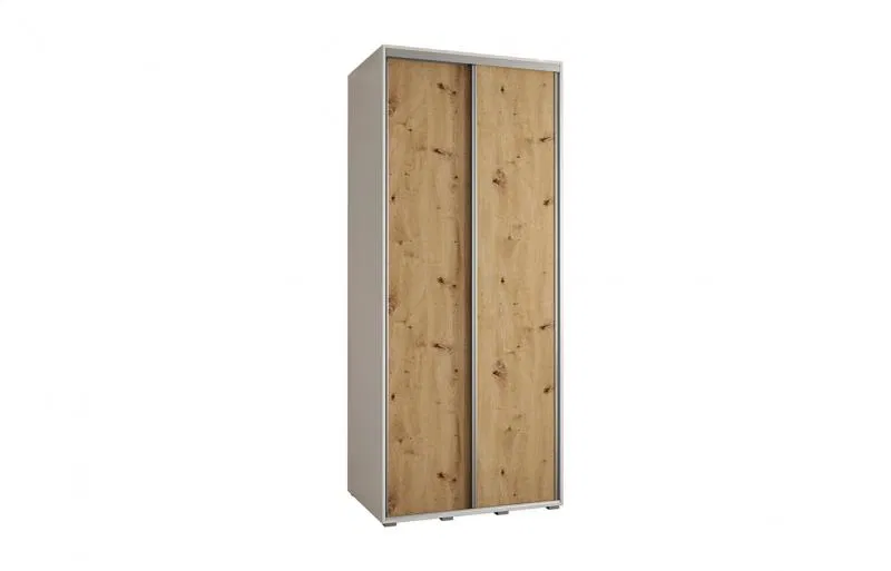 Šatní skříň s posuvnými dveřmi DAVOS 120cm | Bílá / DUB Artisan / stříbrné