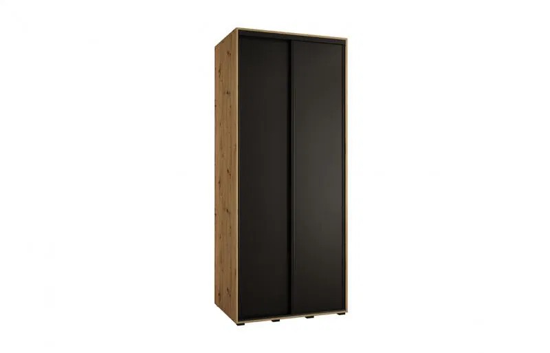Šatní skříň s posuvnými dveřmi DAVOS 120cm | DUB Artisan / černá / černé pojezdy