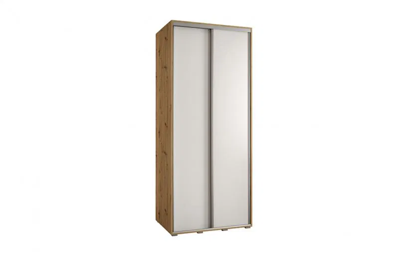 Šatní skříň s posuvnými dveřmi DAVOS 120cm | DUB Artisan / bílá / stříbrné