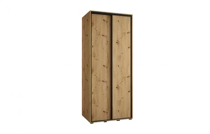 Šatní skříň s posuvnými dveřmi DAVOS 120cm | DUB Artisan / černé pojezdy