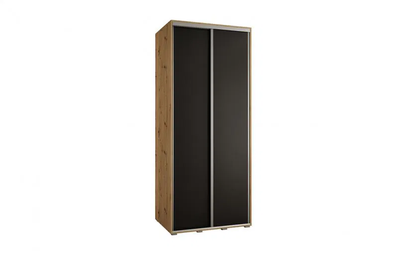 Šatní skříň s posuvnými dveřmi DAVOS 120cm | DUB Artisan / černá / stříbrné