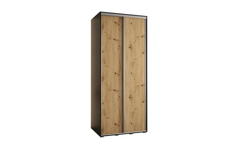 Šatní skříň s posuvnými dveřmi DAVOS 120cm | Černá / DUB Artisan / stříbrné