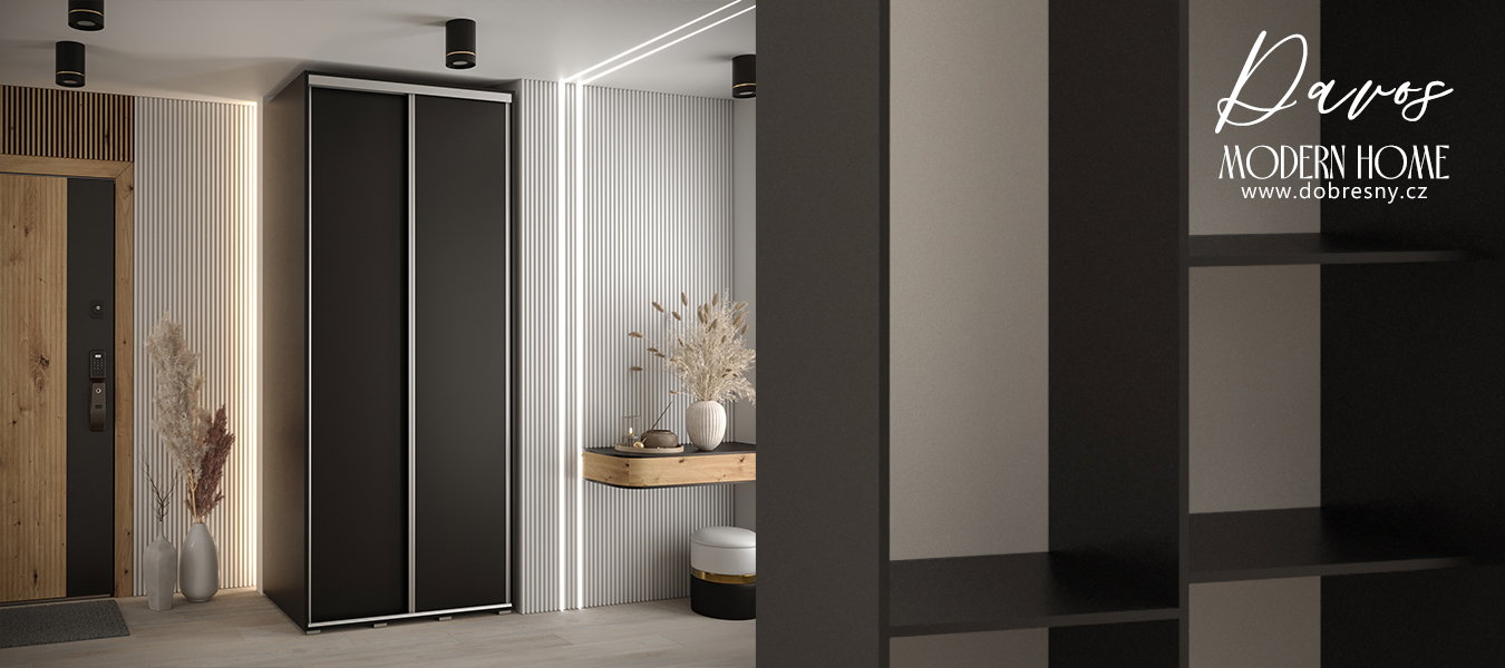 Šatníková skriňa s posuvnými dverami DAVOS 120cm | Čierna / strieborné pojazdy