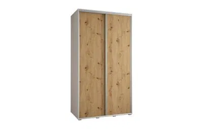 Šatní skříň s posuvnými dveřmi DAVOS 140cm | Bílá / DUB Artisan / stříbrné