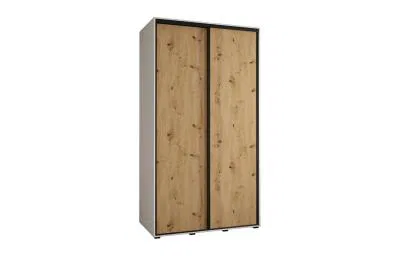 Šatní skříň s posuvnými dveřmi DAVOS 140cm | Bílá / DUB Artisan / černé