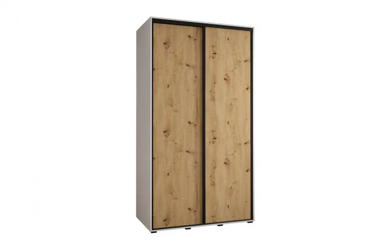 Šatní skříň s posuvnými dveřmi DAVOS 140cm | Bílá / DUB Artisan / černé