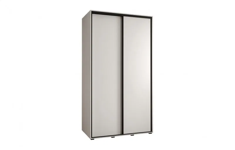 Šatní skříň s posuvnými dveřmi DAVOS 140 cm | Bílá / černé pojezdy