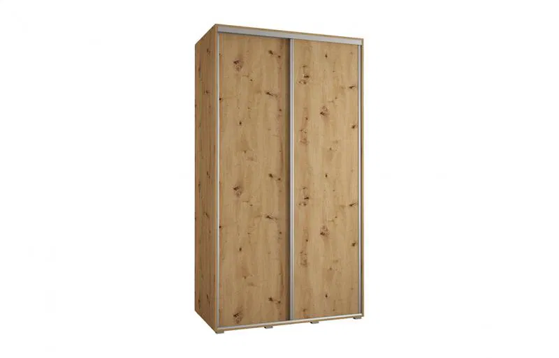 Šatní skříň s posuvnými dveřmi DAVOS 140cm | DUB Artisan / stříbrné pojezdy