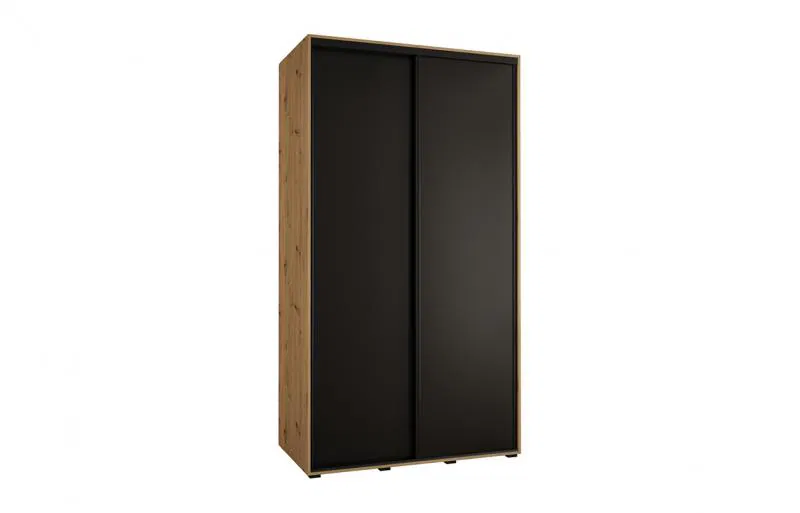 Šatní skříň s posuvnými dveřmi DAVOS 140cm | DUB Artisan / černá / černé pojezdy