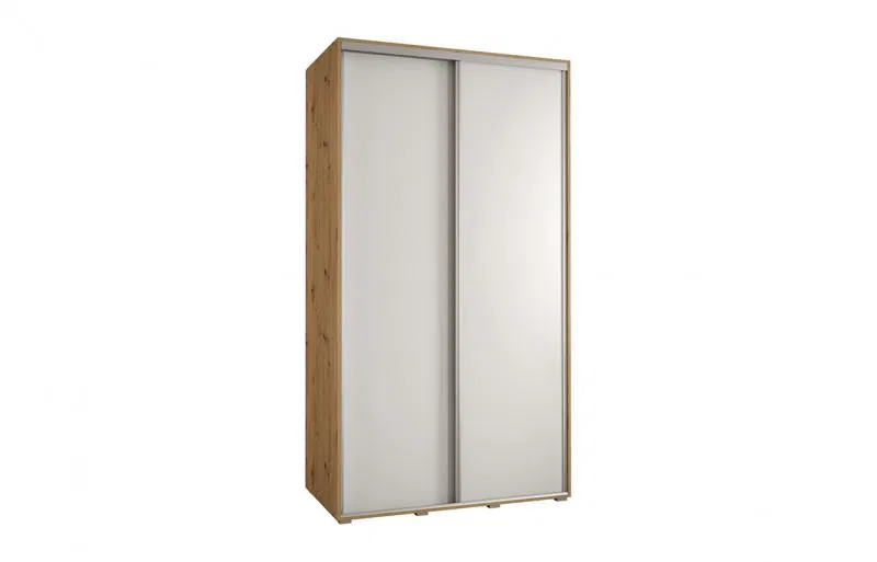 Šatní skříň s posuvnými dveřmi DAVOS 140cm | DUB Artisan / bílá / stříbrné