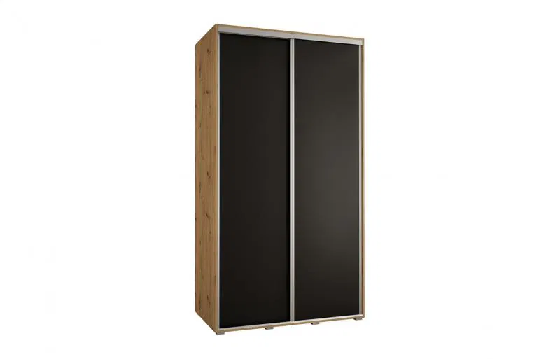 Šatní skříň s posuvnými dveřmi DAVOS 140cm | DUB Artisan / černá / stříbrné