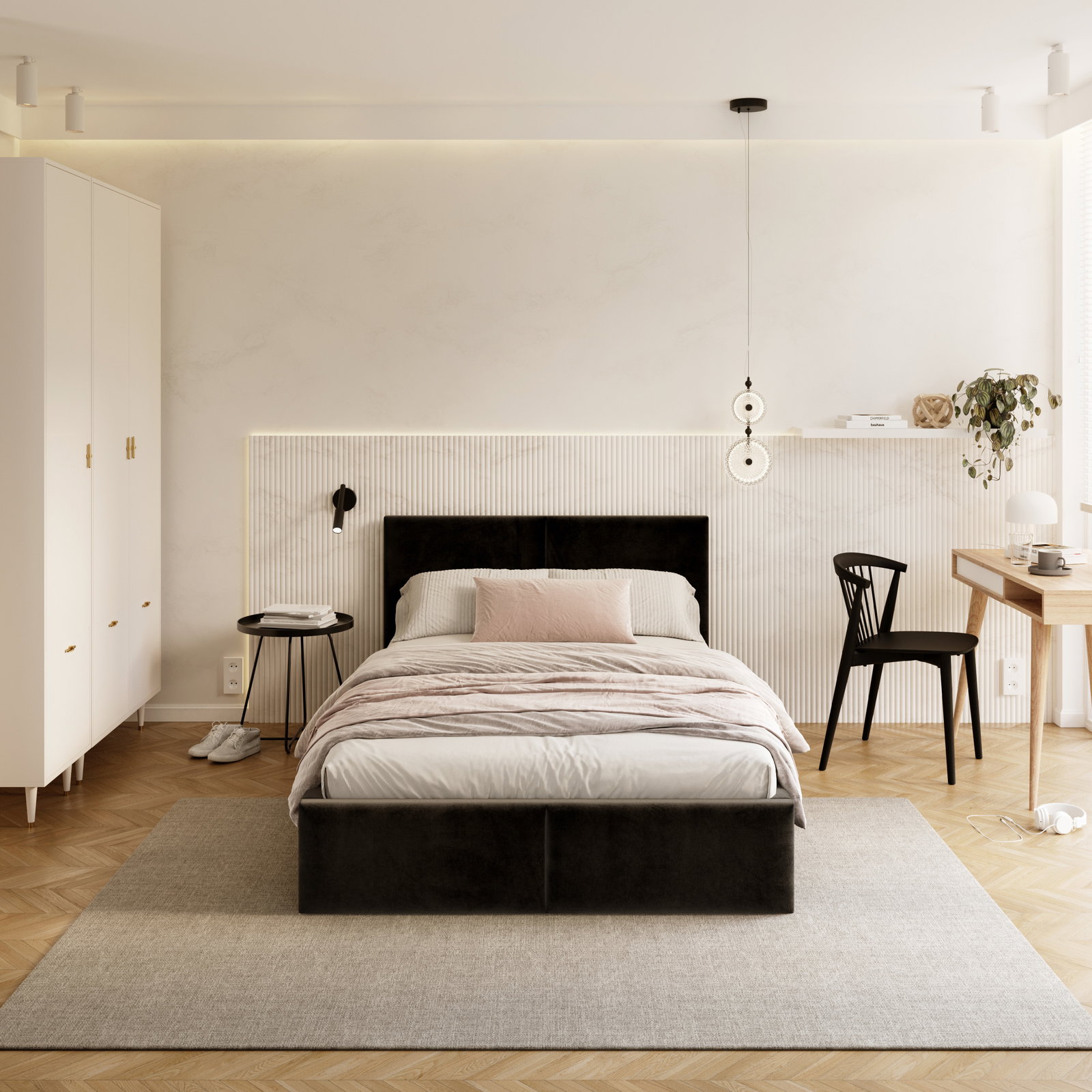 Čalúnená posteľ AMBER 120x200 Čierna Trinity s úložným priestorom a dreveným roštom