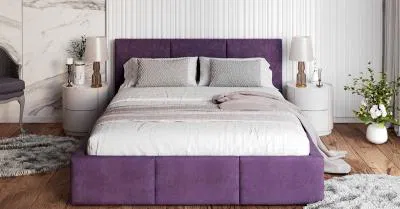Čalouněná postel AMBER 120x200 Fialová Trinity s úložným prostorem dřevěný rošt