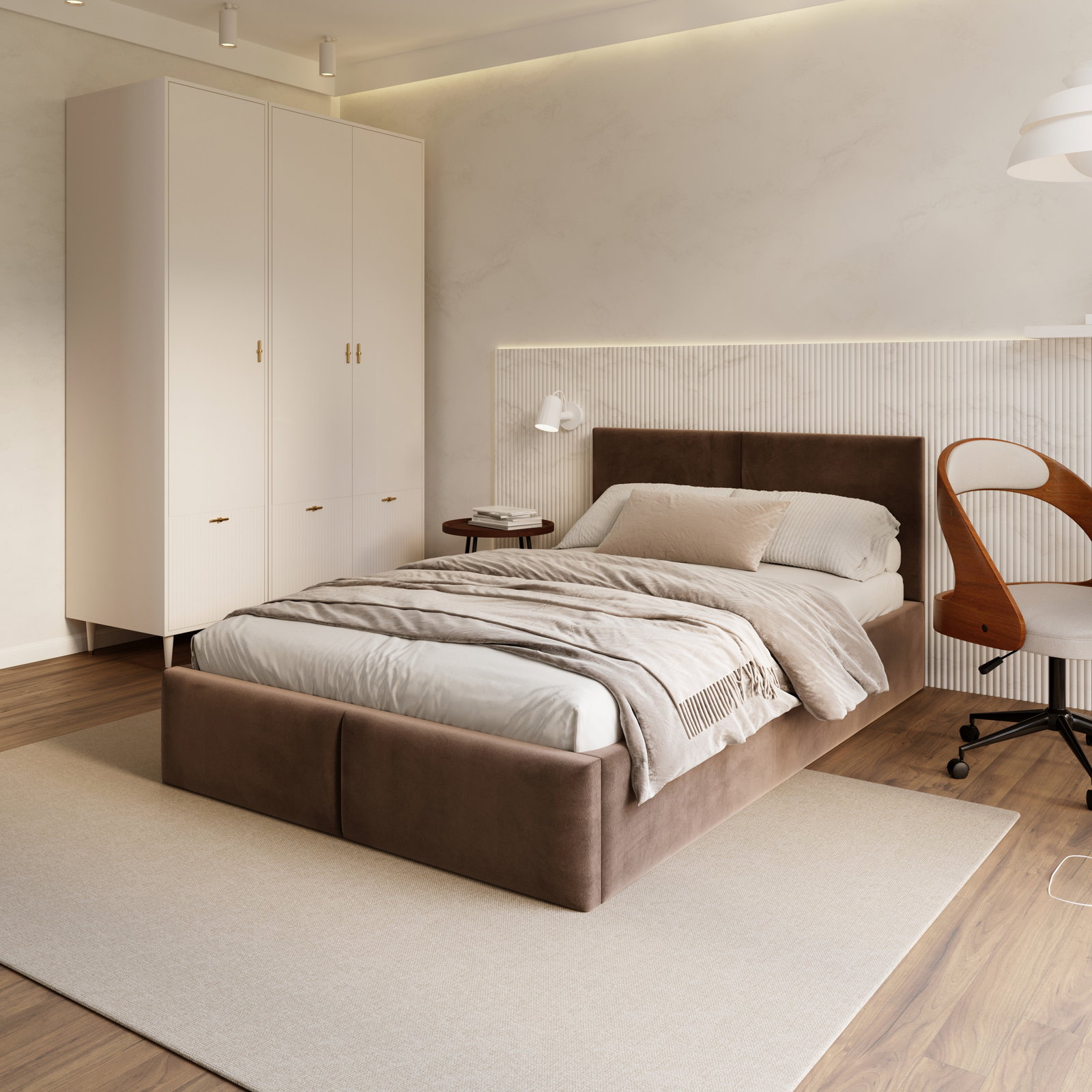 Čalúnená posteľ AMBER 120x200 Hnedá Trinity s úložným priestorom a dreveným roštom