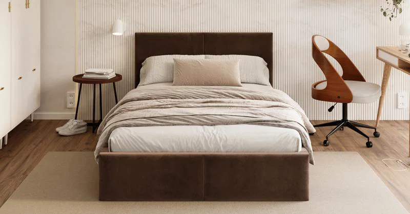 Čalouněná postel AMBER 120x200 Hnědá Trinity s úložným prostorem dřevěný rošt