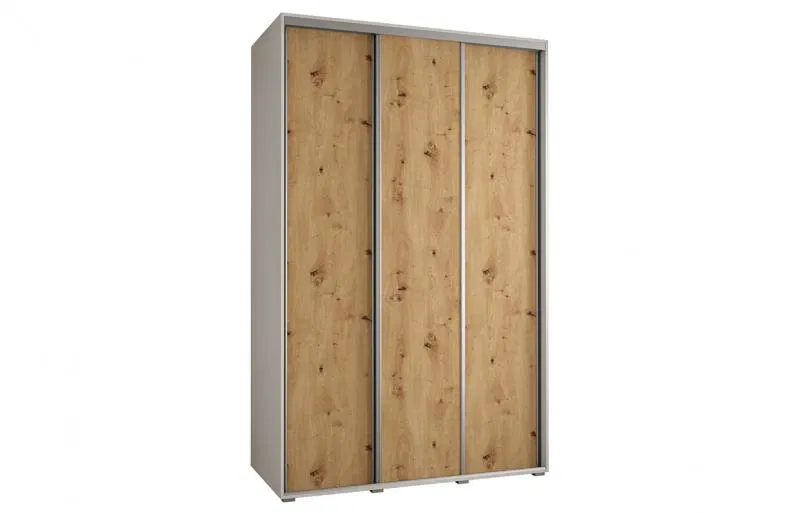 Šatní skříň s posuvnými dveřmi DAVOS 150cm | Bílá / DUB Artisan / stříbrné