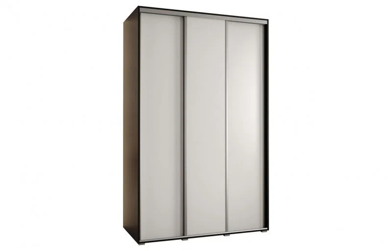Šatní skříň s posuvnými dveřmi DAVOS 150cm | Černá / bílá / stříbrné pojezdy