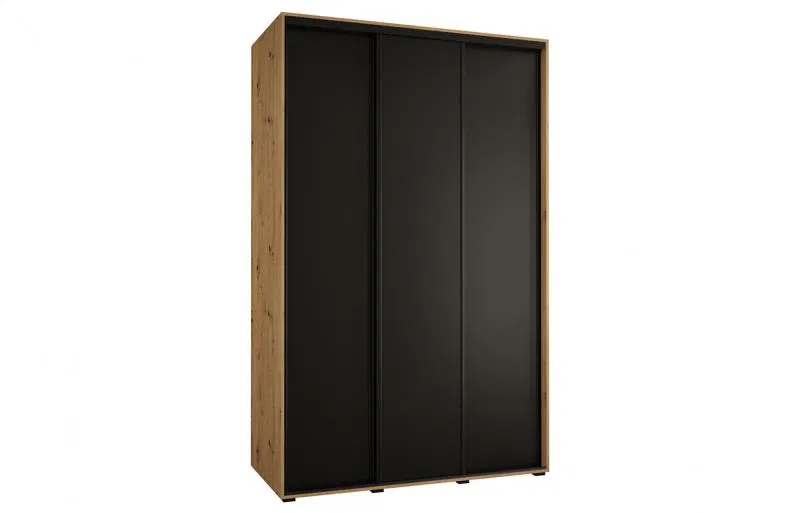 Šatní skříň s posuvnými dveřmi DAVOS 160cm | DUB Artisan / černá / černé pojezdy