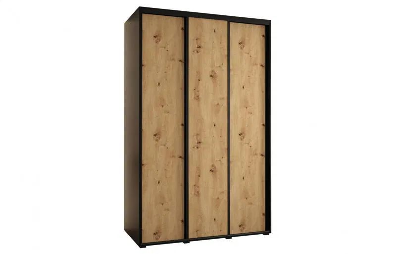 Šatní skříň s posuvnými dveřmi DAVOS 160cm | Černá / DUB Artisan / černé pojezdy