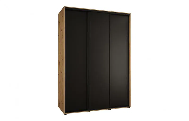 Šatní skříň s posuvnými dveřmi DAVOS 170cm | DUB Artisan / černá / černé pojezdy