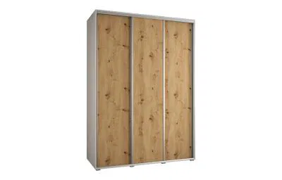 Šatní skříň s posuvnými dveřmi DAVOS 180cm | Bílá / DUB Artisan / stříbrné
