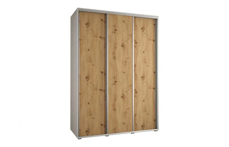 Šatní skříň s posuvnými dveřmi DAVOS 180cm | Bílá / DUB Artisan / stříbrné