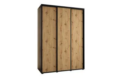 Šatní skříň s posuvnými dveřmi DAVOS 180cm | Černá / DUB Artisan / černé pojezdy