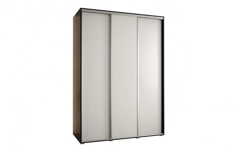 Šatní skříň s posuvnými dveřmi DAVOS 180cm | Černá / bílá / stříbrné pojezdy