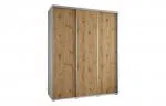 Šatní skříň s posuvnými dveřmi DAVOS 190cm | Bílá / DUB Artisan / stříbrné