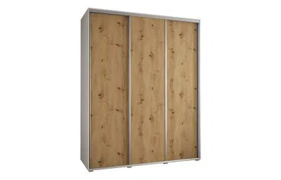 Šatní skříň s posuvnými dveřmi DAVOS 190cm | Bílá / DUB Artisan / stříbrné