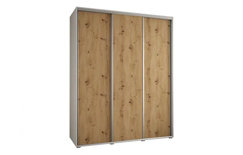 Šatní skříň s posuvnými dveřmi DAVOS 190cm | Bílá / DUB Artisan / stříbrné